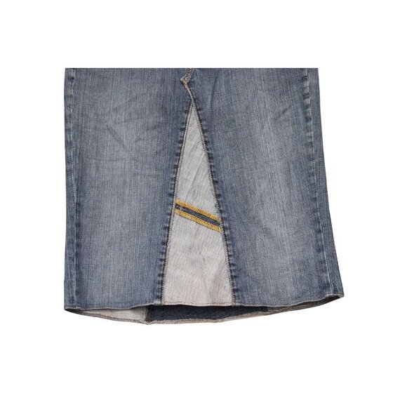 Y2K Denim Skirt Size 4 Knee Length Blue Patchwork Boho Festival Pockets - Picture 3 of 10